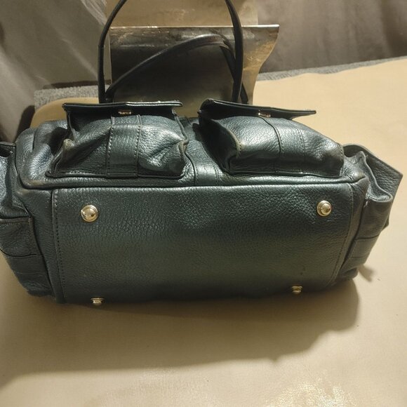 Botkier Metallic Teal Leather Handbag Dual Front Pockets Snap Closure - Picture 8 of 10